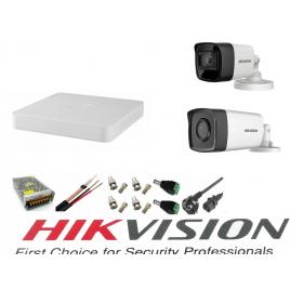 Sistem supraveghere video hikvision 2 camere 5mp turbo hd ir80m si ir40m dvr hikvision 4 canale full accesorii