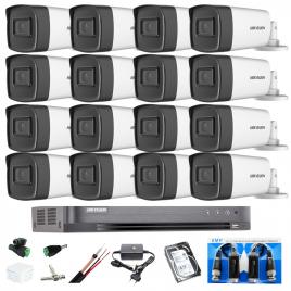 Kit complet 16 camere supraveghere exterior 5mp turbo hd hikvision 40 m ir, accesorii +hard 4tb