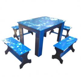 Masa cu canapele din pvc albastru cu gri pentru gradina