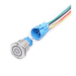 Intrerupator buton sw 2 cu retinere metal 16mm 12-24v led albastru