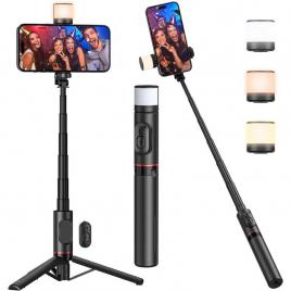 Selfie stick cu trepied si blitz incorporat cu 3 moduri de iluminare si rotire