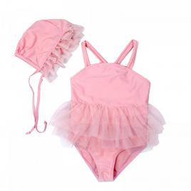 Costum de baie roz cu caciulita drool (varsta: 2-3 ani)
