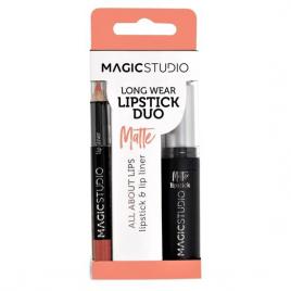 Set perfect lips, ruj de buze mat si creion pentru contur asortat, nr. 1, light brown, magic studio