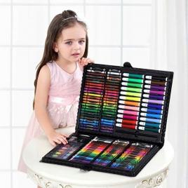 Set 168 piese pentru pictura, pentru copii sau adulti, pixuri de colorat, creioane colorate si vopsele de pictura, cu cutie de depozitare, model avx-wt-kiddo-02