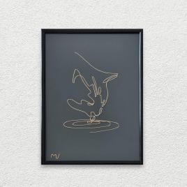 Pap laptic, tablou din fir continuu de sarma placata cu aur, 19×25 cm