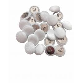 Set 25 nasturi metalici cu picior rotunzi, imbracati in catifea alb perlat 1.5 cm marimea 28