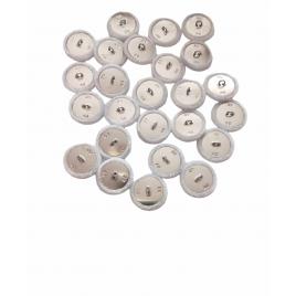 Set 25 nasturi metalici cu picior rotunzi, imbracati in catifea alb perlat 2.5 cm marimea 40