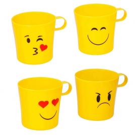 Set 4 pahare din plastic cu maner, design emoji, 250 ml, Vivo, 05292