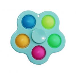 Breloc Fidget Spinner/Pop It, antistres, albastru turcoaz cu 5 buline colorate, 8 cm, Vivo