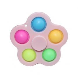Breloc Fidget Spinner/Pop It, antistres, roz cu 5 buline colorate, 8 cm, Vivo