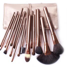 Set 18 pensule machiaj Cosmetic Par Natural- Make-up Profesional Gold+ Trusa 12 Nuante Fard Pleoape + Burete Machiaj Cadou!