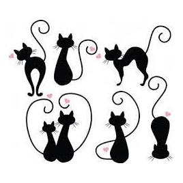 Set stickere autocolante decorative perete 6 pisici negre, oracal