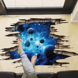Sticker decorativ 3d, gaura in perete planete 110 cm, 93stk
