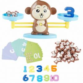 Jucarie maimuta tip balanta invatam matematica, joc de invatare a numerelor si jucarii educative pentru copii, maro