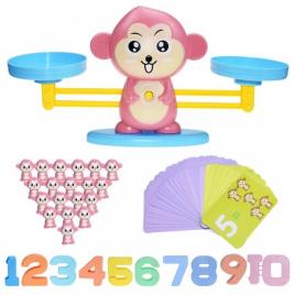 Jucarie maimuta tip balanta invatam matematica, joc de invatare a numerelor si jucarii educative pentru copii, roz