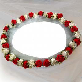 Tul pentru decor cristelnita, trandafiri sapun rosu si albi, 150 cm