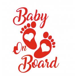 Sticker decorativ auto, baby on board, talpa cu inimioara, rosu, 17 x 12 cm