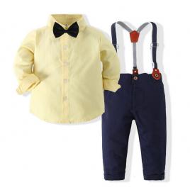 Costum pentru baietei cu papion si camasuta galbena (marime disponibila: 3-6