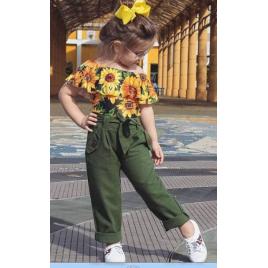 Costumas cu pantaloni verzi - floarea soarelui (marime disponibila: 12-18 luni