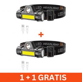 Lanterna de cap smd/cob, 2 moduri iluminare, usb, 1+1 gratis