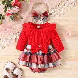 Costumas cu body rosu pentru fetite - lolita (marime disponibila: 6-9 luni