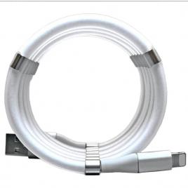 Cablu de incarcare rapida, flippy, usb, compatibil iphone, cu absorbtie magnetica, 1 m, alb