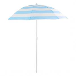 Umbrela plaja, strend pro, cu inclinatie, model dungi, albastru marin si alb, 180 cm