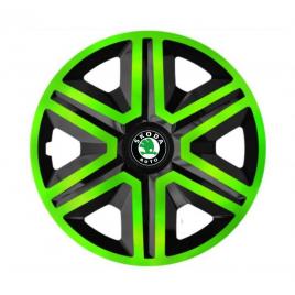 Set 4 capace roti pentru skoda, model action black & green (dimensiune roată: