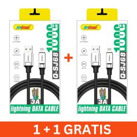 Cablu de date/incarcare usb/lightning sj68, 100cm, 3a, 1+1 gratis