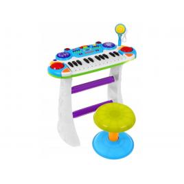 Instrument muzical malplay orga electronica cu microfon si scaun, 45 cm, albastru si verde (fara cutia originala)