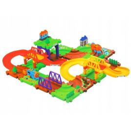 Set de construit tip puzzle malplay pista cu locomotiva, accesorii, 40 piese, multicolor