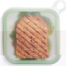 Caserola pentru sandwich flippy, din silicon si polipropilena, portabil, usor de curatat, capac anti-scurgere, reutilizabil, 15.5 x 15.5 x 2.5 cm, verde