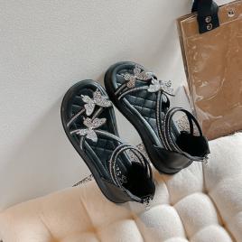 Sandale negre pentru fetite - fluturasi (marime disponibila: marimea 35)