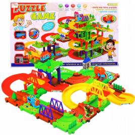 Set de construit tip puzzle malplay pista cu locomotiva, accesorii, 40 piese, multicolor