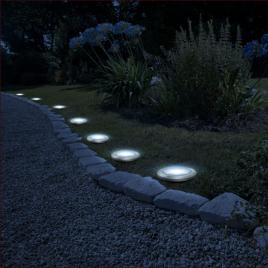 Delight - Lampă solară LED, model circular cu înfigere în sol, alb rece 11 cm