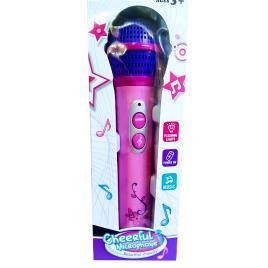 Microfon roz cu amplificare voce, 12 melodii si lumini