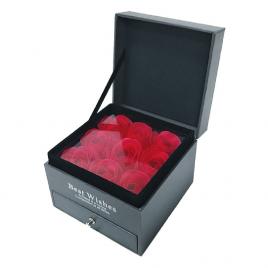 Cutie de bijuterii cu sertar si trandafiri de sapun Gri 12 x 12 x 9.5 cm