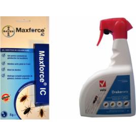 Set Insecticid profesional Gel Bayer Max Force 5 gr +Draker RTU 1 L anti gandaci de bucatarie si canalizare furnici purici tantari