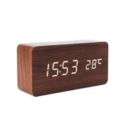 Ceas digital de birou led cu afisaj ora si temperatura, model lemn