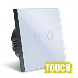 Intrerupator Touch  Sticla Securizata Design Modern Iluminare LED 2 Faze Alb