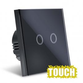 Intrerupator Touch  Sticla Securizata, Design Modern, Iluminare LED, 2 Faze, Negru