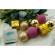Set de 35 ornamente de brad, flippy, de tip glob, auriu/ mov, din polistiren, cu finisaj sclipitor , cutie  14  cm adancime x 23  cm inaltime x 14  cm lungime)